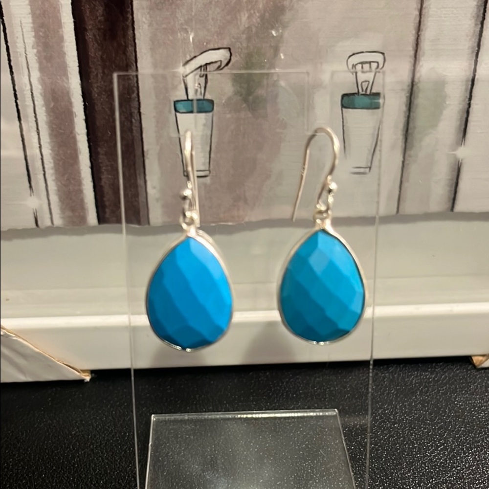 925 Silver Elegant and Blue Teardrop Earrings NWT